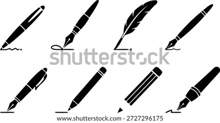 Various writing instruments including pens and pencils fountain pen