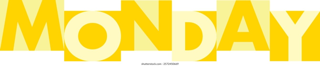 various yellow colors square shape with word MONDAY, isolated on white background.