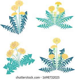 Various yellow dandelion icon illustration