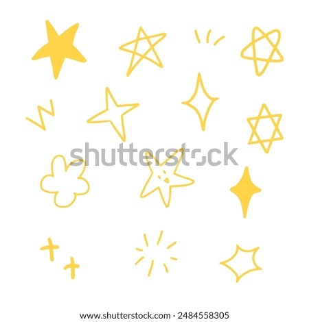 Various yellow star and sparkle doodle hand drawn for element and illustration