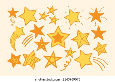 Various yellow stars doodle collection vector