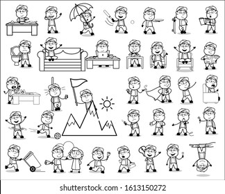 Various Young Carpenter Character - Set of Concepts Vector illustrations
