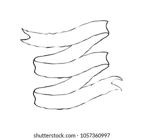 Variously shaped ribbon banner, thin line style design, vector illustration. Hand drawn sketch ink style. 