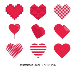 Varity of red hearts set