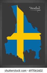 Varmland map of Sweden with Swedish national flag illustration