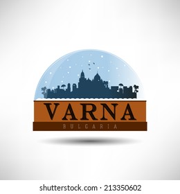 Varna, Bulgaria, city skyline silhouette in snow globe. Vector design.