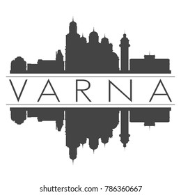 Varna Bulgaria Europe Skyline Vector Art Mirror Silhouette Emblematic Buildings