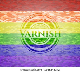 Varnish emblem on mosaic background with the colors of the LGBT flag