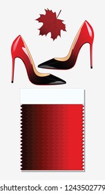 Varnished red with black realistic high-heeled shoes - a sample of the color palette - isolated on white background - vector.