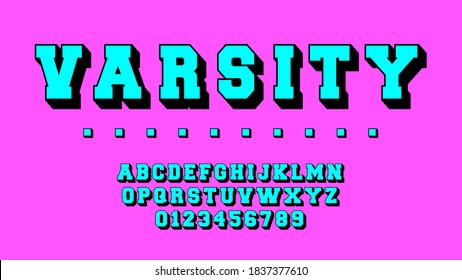 Varsity alphabet template. Letters and numbers of vintage design. Vector illustration.