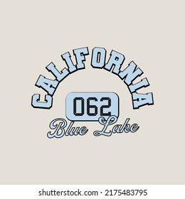 Varsity California slogan print in college style typography print design. Vector t-shirt graphic or other uses.