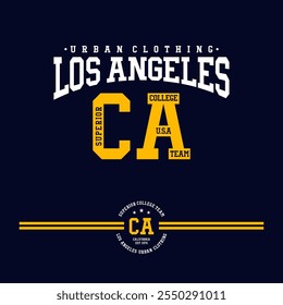  slogan impresso da costa oeste de los angeles com efeito grunge para camiseta em tee gráfica ou capuz de moletom.