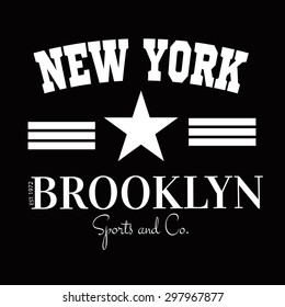 Varsity college Brooklyn New york university division team sport label typography, t-shirt graphics for apparel