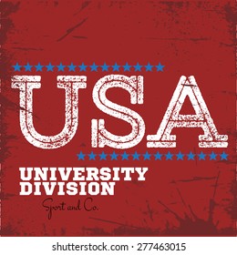 Varsity college university division team sport label typography, t-shirt graphics for apparel