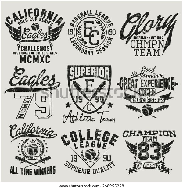 Varsity College Vector Label Print Set Stock Vector (royalty Free 