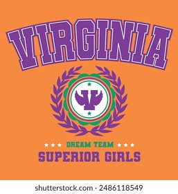 varsity college virginia , Retro college varsity typography slogan print for girl tee , t shirt or sweatshirt , hoodie
