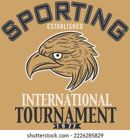 Varsity Eagle with Sporting text International Tournament, Fashion design.