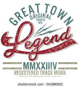 varsity graphics,college graphics for t-shirt,great town legend