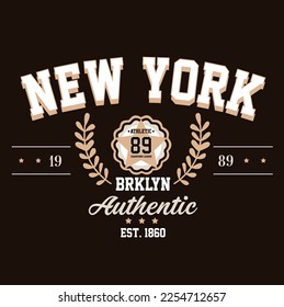 Varsity illustration with new york slogan.Vector graphic design for t-shirt.