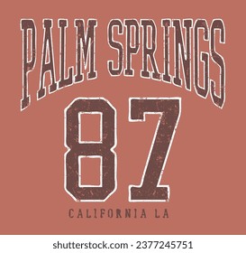 Varsity illustration with palm springs slogan. california west coast. Vector graphic design. for t-shirt, sweatshirt and hoodie