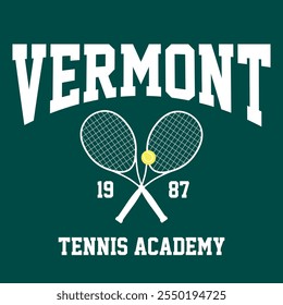 Varsity illustration with vermont slogan.Vector graphic design for t-shirt.