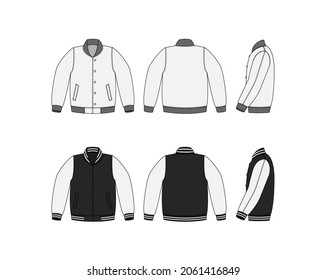 Varsity jacket ( baseball jacket )  template illustration set (front,back and side )