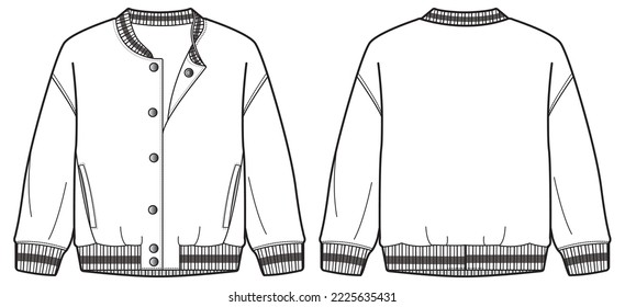 Diseño de chaqueta de barro plano de diverso diseño Modelo vectorial de visión frontal y trasera, Chaqueta de béisbol deportivo maqueta modelo para hombres y mujeres