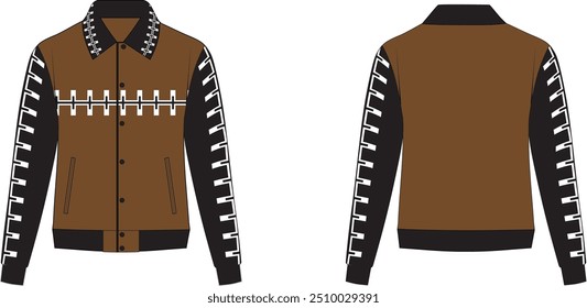 Chaqueta Varsity Chaqueta de bombardero de Plantilla plana de Ilustración vectorial plana Chaqueta Varsity Mockup Chaqueta Letterman Mockup plana