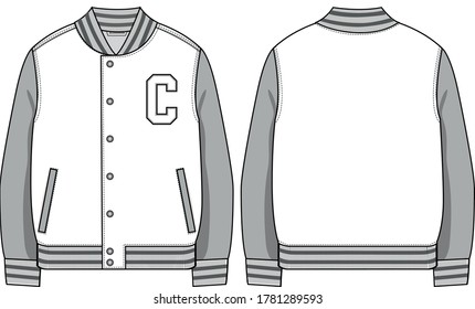 Varsity jacket, fashion technical drawing