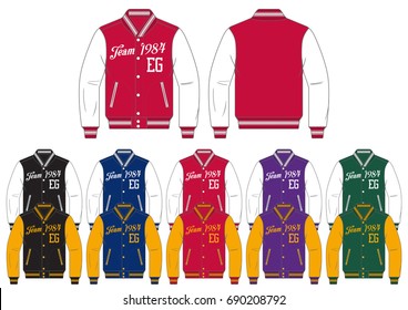 Varsity Jacket // Front And Back Views With Team Wear Colors