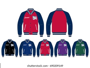 Varsity Jacket // Front And Back Views With Team Wear Colors