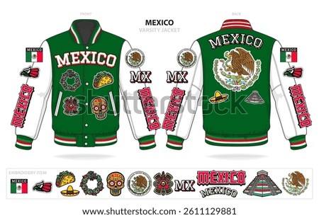 varsity jacket of Mexico mockup template vector