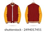 Varsity jacket mockup, bomber jacket, baseball jacket. Vector illustration