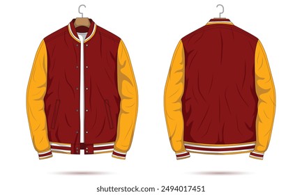 Varsity jacket mockup, bomber jacket, baseball jacket. Vector illustration