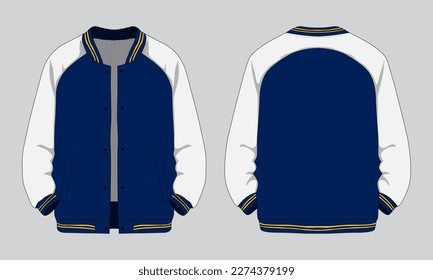 Varsity jacket mockup front and back view. Vector illustration svg