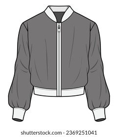 Varsity Jacket, Quilted Jacket, Bomber Jacket  Fashion Flat Sketch Vector Illustration, CAD, Technical Drawing, Flat Drawing, Template, Mockup.