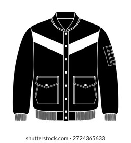 Varsity Jacke Silhouette mit Chevron Stripe, Collegiate Style Oberbekleidung Vektorgrafik