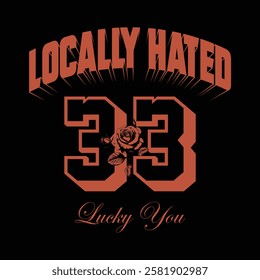 Varsity jersey print design with bold cool slogans and roses