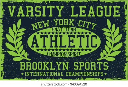 Varsity League NYC vector print. For t-shirt or other uses.