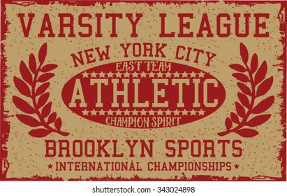Varsity League NYC vector print. For t-shirt or other uses.