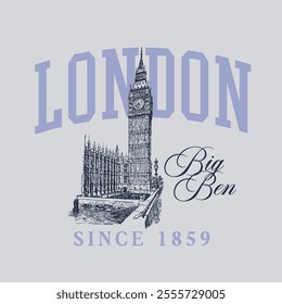 Varsity London Big Ben Sketch Drawing Vector