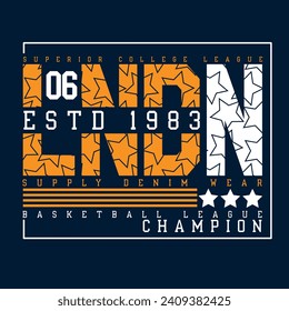 Varsity London college basketball print  for t shirt graphic design