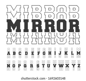 Varsity mirror font, college alphabet, sport font, letters and numbers. Sports echo font for t-shirts.
College alphabet, great design for tshirt, banner, invitation. 