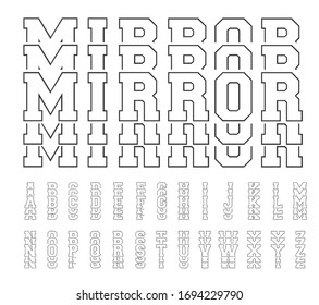Varsity mirror font, college alphabet, sport font, letters and numbers. Sports echo font for t-shirts.
College alphabet, great design for tshirt, banner, invitation. 