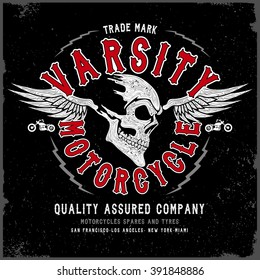 Varsity motorcycle graphic design. Vector slogan and Typography design. Print design idea for jersey fabrics.