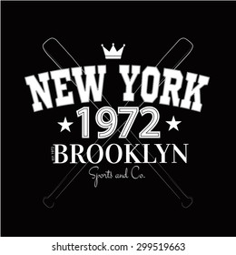 Varsity New york Brooklyn college university division team sport baseball label typography, t-shirt graphics for apparel