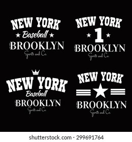 Varsity New york Brooklyn college university division team sport baseball label typography, t-shirt graphics for apparel