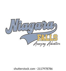 Varsity Niagara Falls, Amazing adventure slogan print in college style typography print design. Vector t-shirt graphic or other uses.