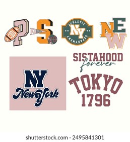 varsity , school fashion applique graphic set