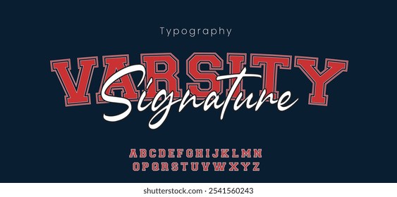 Varsity Signature modern alphabet.  headline and, joyful festival. Type for mexican headline, birthday and greeting card. Vector typeset